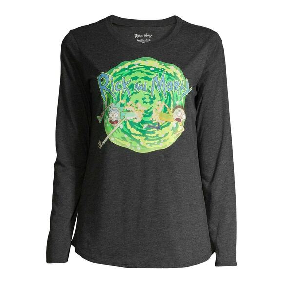 JUNIORS XXL 19 New Rick& Morty Juniors Long Sleeve T-shirt Tee Tshirt Top - Picture 1 of 3